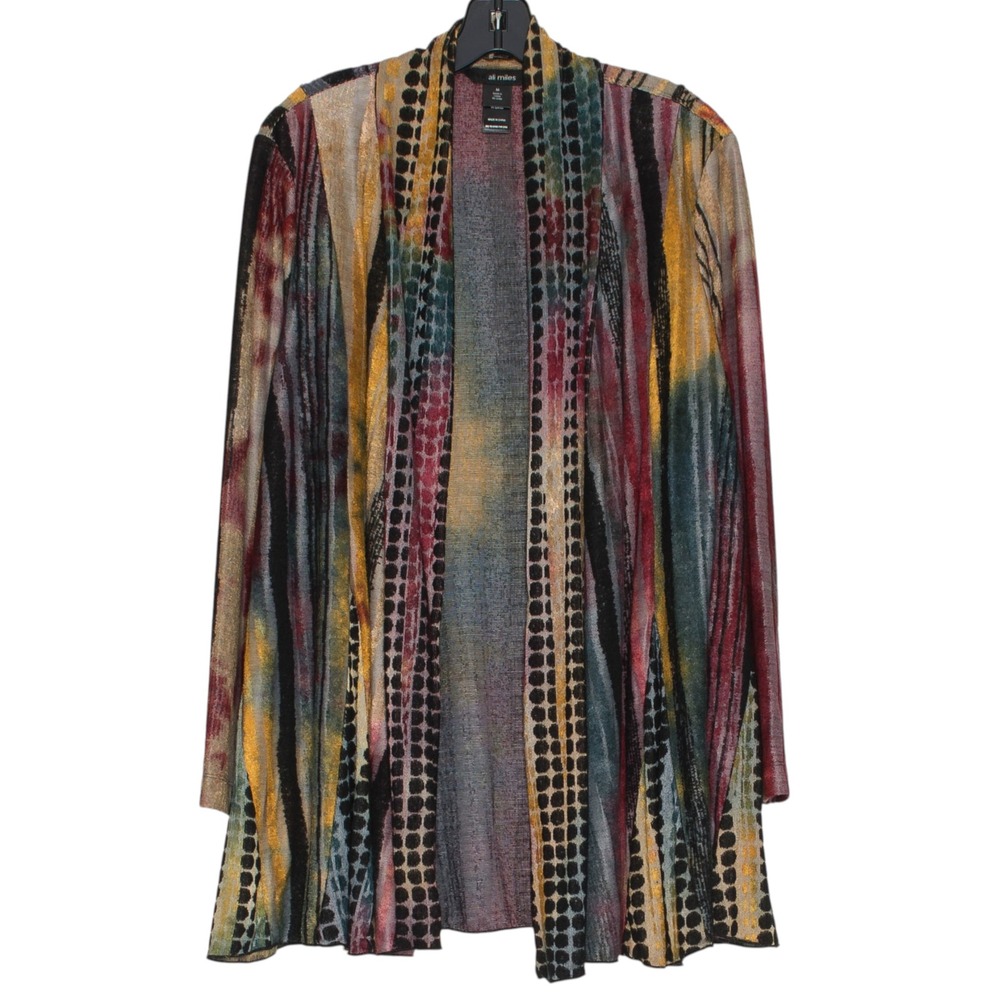 Ali Miles Cardigan Open Front Colorful Hippie Festival Artsy Boho Lagenlook M